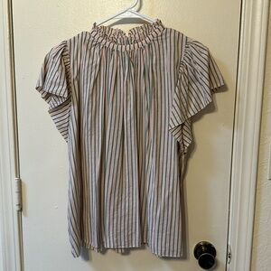 by Trovata California Birds of Paradis Carla High Neck Blouse Striped Shirt